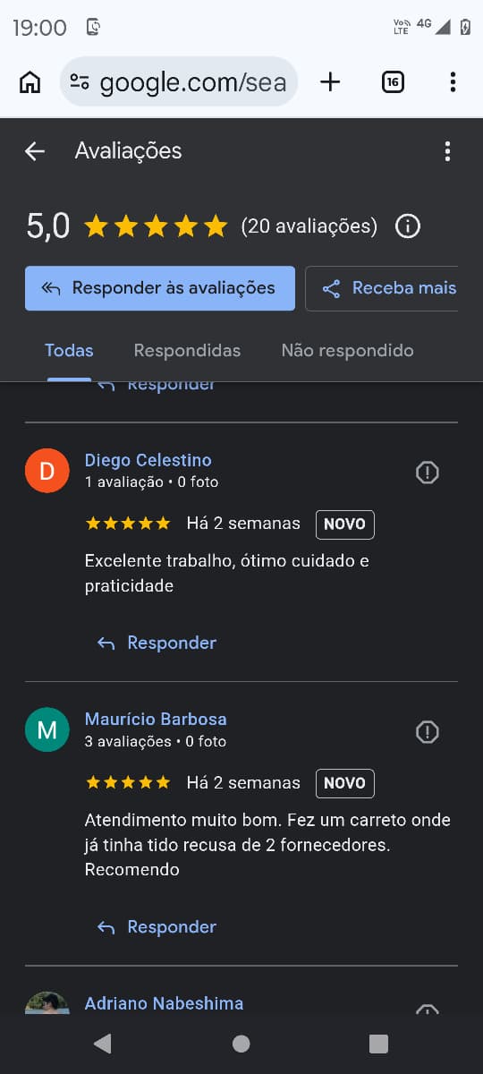 Painel do Google com nota 5,0